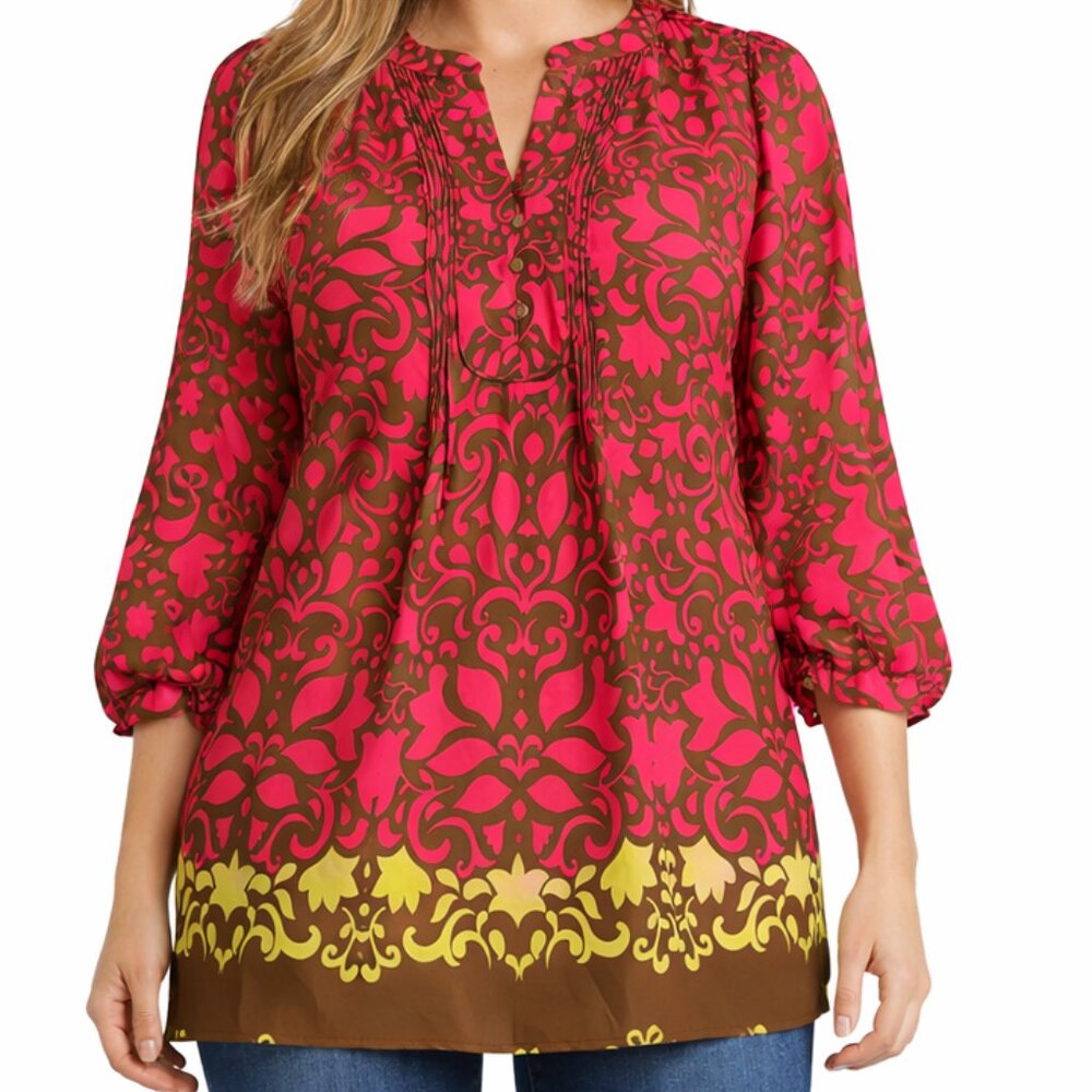 Banana Republic Pink & Olive Print Woven Blouse Women’s Small